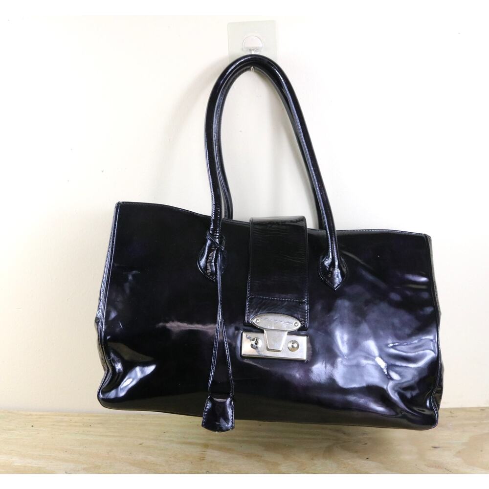 Lai Bag Purple Patent Leather Large Tote Top Handle Italy